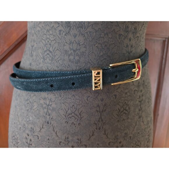 Jones NY Womens Black Split Suede Cowhide Leather Belt Gold Buckle Large - Picture 1 of 6